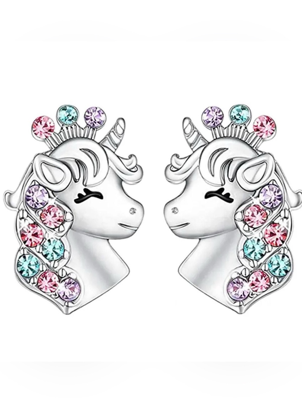 Silver Zircon Unicorn Earrings